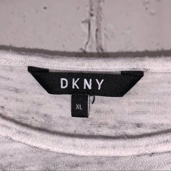 DKNY White & Gray Striped Short Sleeve Tee Shirt - Picture 4 of 6